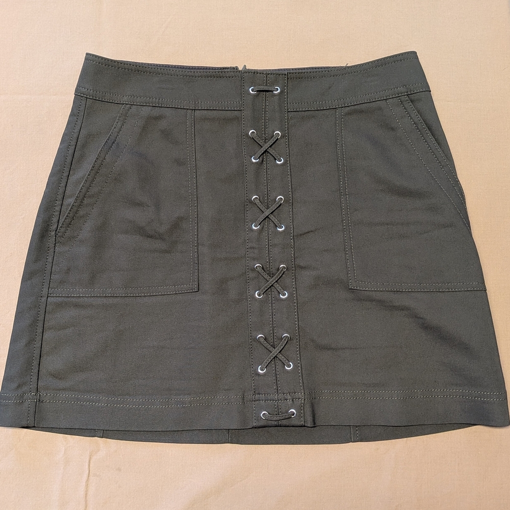 Express Dark Green Lace-Up Mini Skirt